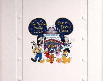 Imán personalizado para el crucero Disney Wish, imán para la puerta de nuestro primer crucero familiar Disney 2026, decoración de cabina de Mickey y sus amigos.