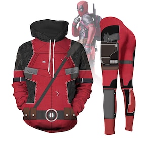 Halloween Deadpool Costume Hoodie, Deadpool Leggings, Superhero Cosplay Shirt, Yoga Pants Women, Deadpool Costume For Her, Comics Gift