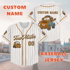 Personalized Mater Cars Baseball Jersey, Tow Mater Disney Shirt, Pixar Radiator Springs Jersey, Route 66 Tee, Gift for Disney Car Lover