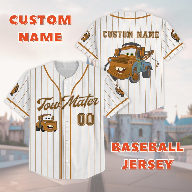 Personalized Mater Cars Baseball Jersey, Tow Mater Disney Shirt, Pixar Radiator Springs Jersey, Route 66 Tee, Gift for Disney Car Lover