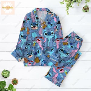 Halloween Stitch Pajamas Set, Cartoon Movie Pajamas Pants, Disney Stitch Pjs, Lilo And Stitch Pajamas, Gift For Women, Long Sleeve Pajamas