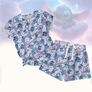 Camiseta y pantalones cortos de Stitch de Disney, camiseta para mujer con estampado de Stitch, camiseta de la película Disney, camiseta del Reino Mágico, pijama de dibujos animados, camiseta de Lilo y Stitch