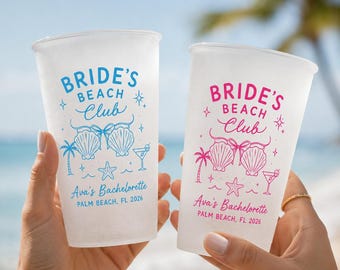Tasse dépolie Beach Club de la mariée, tasse personnalisée EVJF, verres de plage personnalisés, Palm Beach 2026, tasse de mariée réutilisable