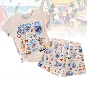 ディズニークルーズTシャツとショーツ、ミッキーと仲間たちのクルーズTシャツ、ディズニークルーズサマーパジャマセット、ディズニー旅行Tシャツとショーツ