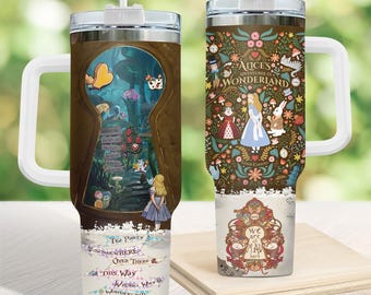 Vaso de Alicia en el País de las Maravillas de 40 oz, vaso de aventura, vaso de acero inoxidable Mad Tea Party, regalo de fantasía
