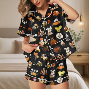 Disney Halloween Short Satin Pajamas, Mickey And Friends Spooky Set, Pumpkin Sleepwear, Minnie Skeleton Outfit, Trick Or Treat Pajamas