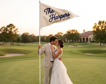 Custom Last Name Pennant, Embroidered Wedding Banner, Vintage Reception Wedding Sign, Golf Wedding Pennant Flag Decor, Newlywed Gift