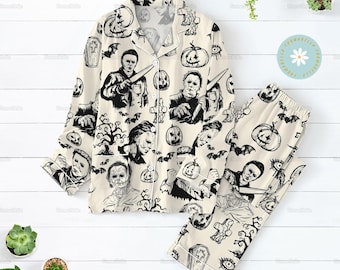 Halloween Michael Myers Pajamas Set, Horror Characters Pjs, Myers Thriller Pajamas Pants, Scary Movie Long Sleeve Pyjamas, Horror Gift