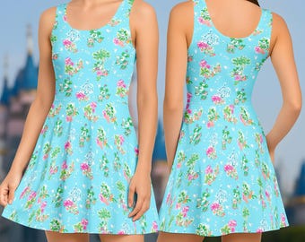 Mickey And Minnie Floral Skater Dress, Disney Couples Dress, Cute Summer Outfit, Disneyland Trip Outfit, Minnie Inspired Skater Dress