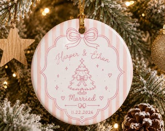 Personalized Wedding Ornament, Custom Bride And Groom Names, Engaged Couple Keepsake, Newlywed Christmas Gift, Wedding Date Ornament