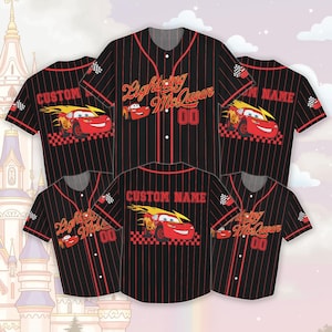 Custom Lightning McQueen Baseball Jersey, Disney Cars Matching Baseball Shirt, Disney Kid Adult Jersey, Disney McQueen Matching Gift