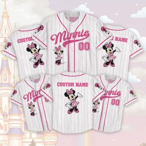 Custom Minnie Mouse Baseball Jersey, Disneyland Trip Matching Shirt, Mickey Mouse Outfit, Minnie Jersey Shirt, Disneyland Family Shirt