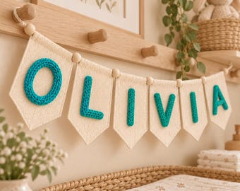 Personalized Nursery Wall Decor, Custom Baby Name Yarn Banner, Baby Garland Decor, Newborn Gift, Baby Shower Gift