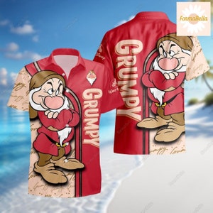Halloween chagrijnig Hawaiiaans shirt, shirt Disney film knop, shirt zeven dwergen, sneeuwwitje, zomer strand shirt, leuke cartoon vakantie T-shirt