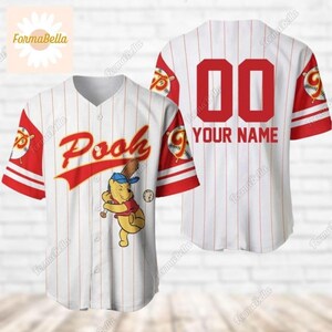 Camiseta de béisbol de Pooh para Halloween, camiseta personalizada, atuendo de camiseta de Winnie The Pooh, camiseta de jersey de oso Pooh, camiseta de película de dibujos animados para niños y adultos