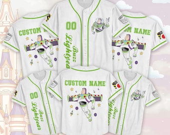 Camiseta de béisbol personalizada de Buzz Lightyear, camiseta de Toy Story para adultos, camiseta de béisbol a juego con personajes de Disney, camiseta del equipo de béisbol de Disney.