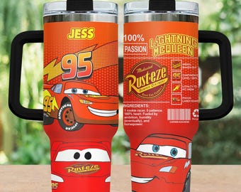 Personalized Lightning McQueen Tumbler 40oz, Cars Tumbler Cup, Personalized Kids Stainless Tumbler, Race Car Gift
