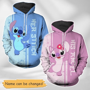 Her Stitch His Angel Hoodie, Custom Stitch And Angel Couple Hoodie, His And Her Hoodie, Valentines Day Gift, Disney Couples Outfits