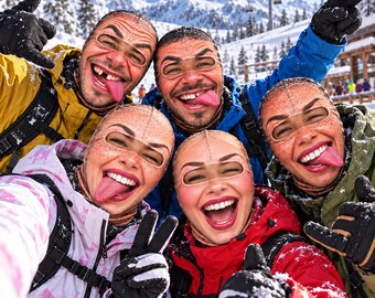 Human Face Ski Mask, 3D Funny Photo Balaclava, Realistic Snow Face Cover, Gag Gift For Skiers, Winter Snowboard Group Party Face Mask
