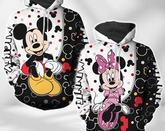 Personalisierter Micky und Minnie Maus Hoodie, Disney Valentinstag Hoodie, Paare Passende Outfits, Jubiläumsgeschenke, Mickey Hoodie