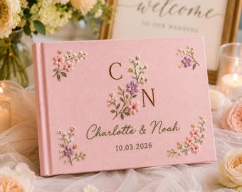 Personalized Wedding Guest Album, Embroidered Floral Name Book, Custom Couple Sign In Book, Bridal Keepsake, Wedding Memory Gift Idea