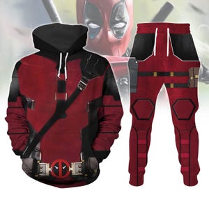 Deadpool Costume Hoodie, Deadpool Jogger, Wade Wilson Cosplay Hoodie, Halloween Superhero Costume, Men&#39;s Hero Costume, Streetwear Pants
