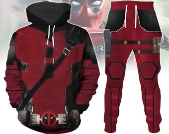 Deadpool Costume Hoodie, Deadpool Jogger, Wade Wilson Cosplay Hoodie, Halloween Superhero Costume, Men&#39;s Hero Costume, Streetwear Pants