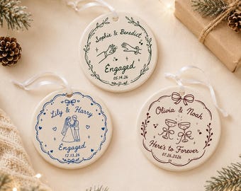 Ceramic Ornament, Custom Engagement Gift, Personalized Engagement Gift For Engaged Couples, Wedding Gift Newlywed, Bride And Groom
