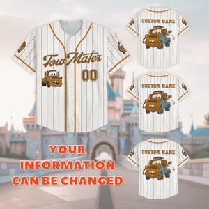 Personalized Mater Cars Baseball Jersey, Tow Mater Disney Shirt, Pixar Radiator Springs Jersey, Route 66 Tee, Gift for Disney Car Lover