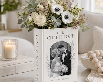 Personalized Wedding Photo Ceramic Book Vase, Custom Floral Wedding Vase, Romantic Newlyweds Gift For Couple, Bride Groom Keepsake