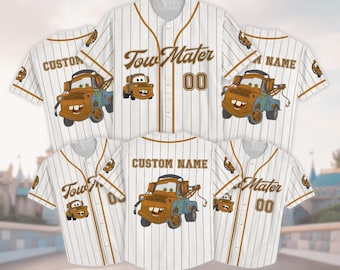 Camiseta de béisbol personalizada de Cars, Mater, Disney, Pixar, Radiator Springs, Ruta 66, regalo para amantes de los autos Disney.