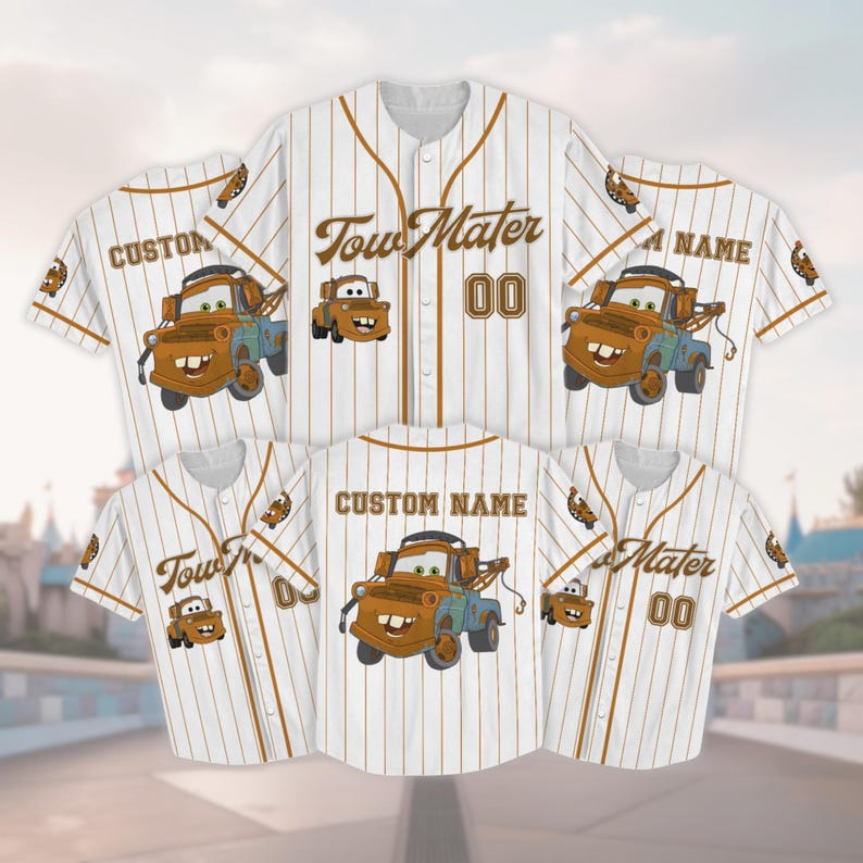 Personalized Mater Cars Baseball Jersey, Tow Mater Disney Shirt, Pixar Radiator Springs Jersey, Route 66 Tee, Gift for Disney Car Lover