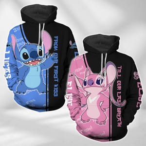 Stitch And Angel Hoodie, Personalized Disney Couple Hoodie, Disneyland Honeymoon Gift, Valentines Day Gift, Couples Matching Outfits
