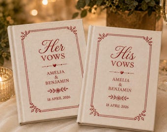 Personalized Wedding Vow Books, His And Her Vow Book Set, Custom Couple Names And Date, Embroidered Floral Wedding Keepsake Gift Idea