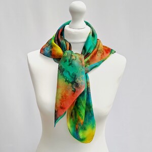Hand Painted Poppies Silk Scarf - Bandana - Head or Neck Scarf - Headband With Gold Details