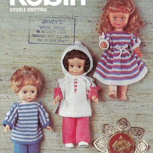 Vintage knitting pattern for Dolls Clothes to fit 14 inch doll. Double knitting wool. Instant PDF Digital Download.