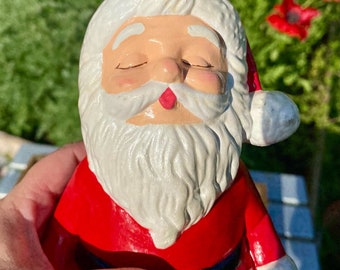 Adorable vintage Kissing Santa hand painted plaster unmarked 4.5 inches tall