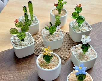 Handmade Glass Succulents,Glass Potted Plants, Fused Glass Succulents, Stained Glass, Cactus Lover,Artificial House Plant