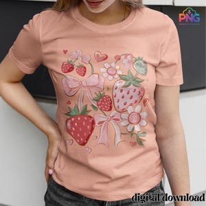 Adorable boho strawberry illustration featuring cute red and pink strawberries, delicate bows, flowers, and hearts in a soft coquette aesthetic. This hand-drawn PNG clipart with transparent background is perfect for digital projects, sublimation, scrapbooking, stickers, and girly decor. Its sweet and playful design adds a charming touch to planners, journals, or DIY crafts, making it a versatile and aesthetic choice for strawberry lovers.