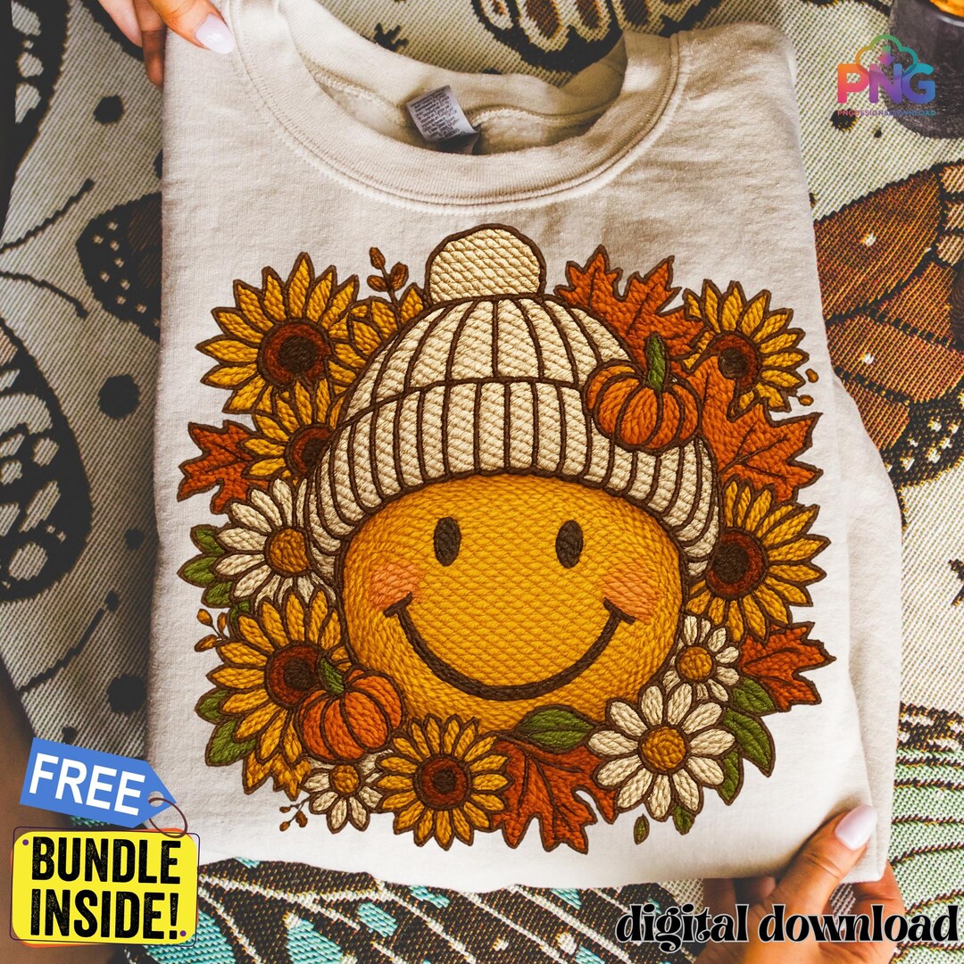 Fall Smiley Face PNG: Boho Floral Pumpkin Design (digital Download) - Etsy