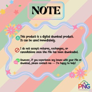 NOTE
🟢 This product is a digital download product. It can be used immediately.
⛔ I do not accept returns, exchanges, or cancellations once the file has been downloaded.
💬 However, if you experience any issues with your file or download, please contact me — I'm happy to help!