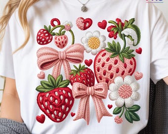 Strawberry Floral faux yarn Png, Boho Coquette Strawberry Png, Strawberry Shirt Design, Summer Vibes, Strawberry Festival, Strawberries Png