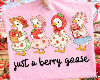 Just A Berry Goose PNG, Strawberry Shirt Design, Coquette Strawberry Png, Summer Vibes Png, Goose Strawberry Png, Digital Download