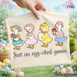 Cute Goose Easter PNG | Just An Egg-cited Goose PNG | Cozy Vintage Goose Sublimation Design | Pastel Goose PNG Digital Download