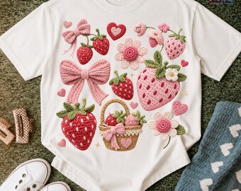Coquette Strawberry Faux Yarn PNG, Strawberry Bow PNG, Strawberry Aesthetic, Girly Summer PNG, Strawberry Festival Png Digital File