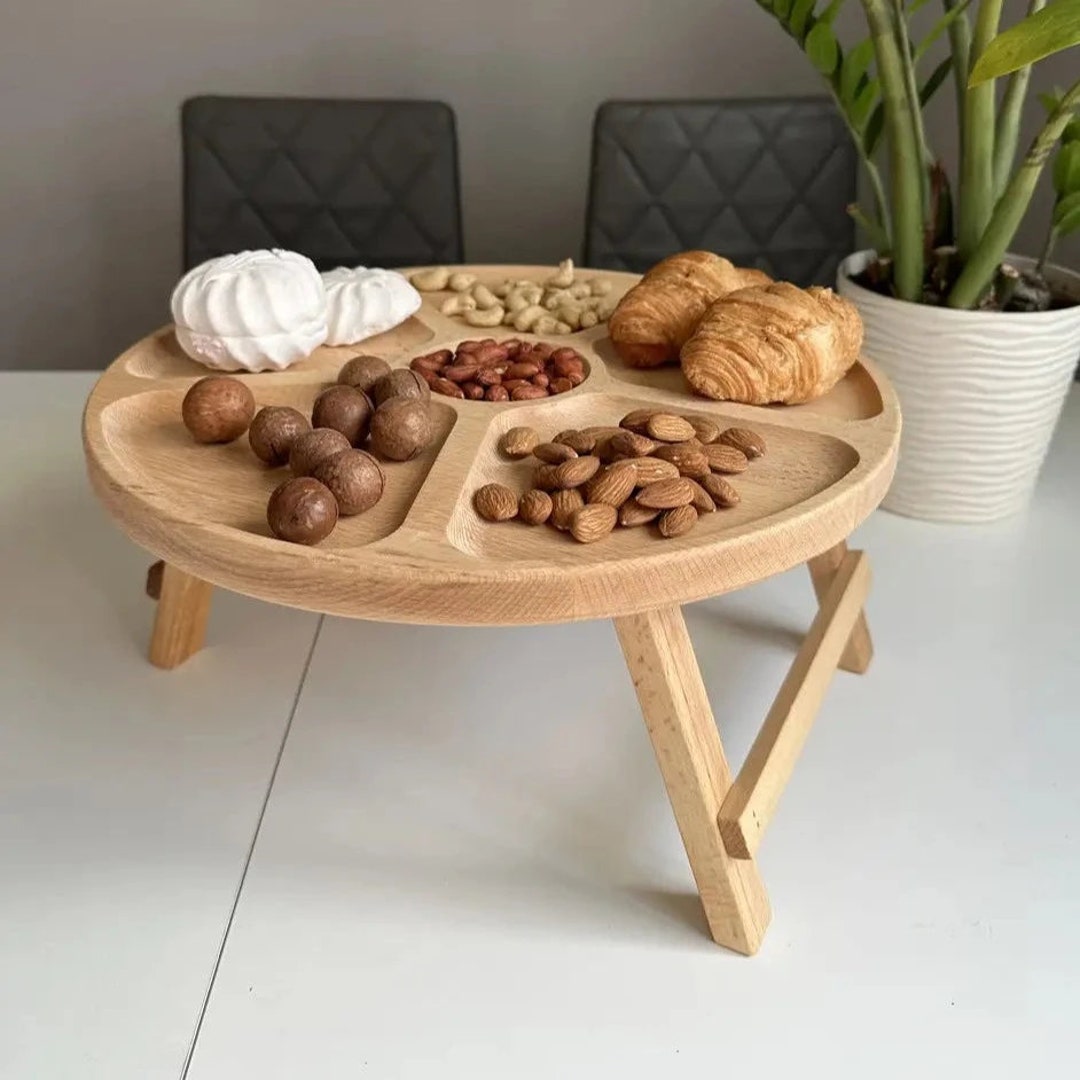Handmade Beech Picnic Tray Table With Engraving Option, Portable Wooden Tray, Outdoor Dining ...