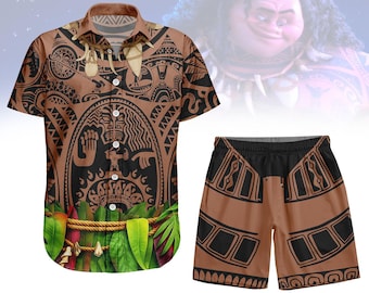 Camicia/pantaloncini hawaiani Maui, camicia con bottoni del costume di Moana Maui, maglietta cosplay Disney Maui, maglietta cosplay dei personaggi Disney, regalo per lui