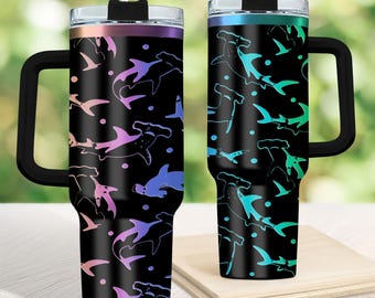 Shark Engraved Tumbler 40oz, Sea Shark Gift for Swimmers, Sea Life Lover Gift, Whale Shark and Ocean Tumbler Gift, Summer Tumbler Gift