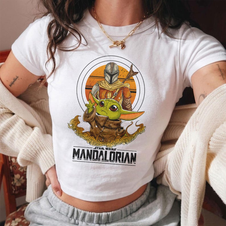 The Mandalorian Baby Tee, Grogu Baby Yoda Shirt, Star Wars Mando T-Shirt, Disney World Outfit, Cute Bounty Hunter Top, Gift for Her