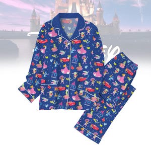 Disneyland 70th Pajama Set, Princess and Pixar Disneyland Sleepwear, Long Sleeve Disney PJs, Cute Cartoon Loungewear
